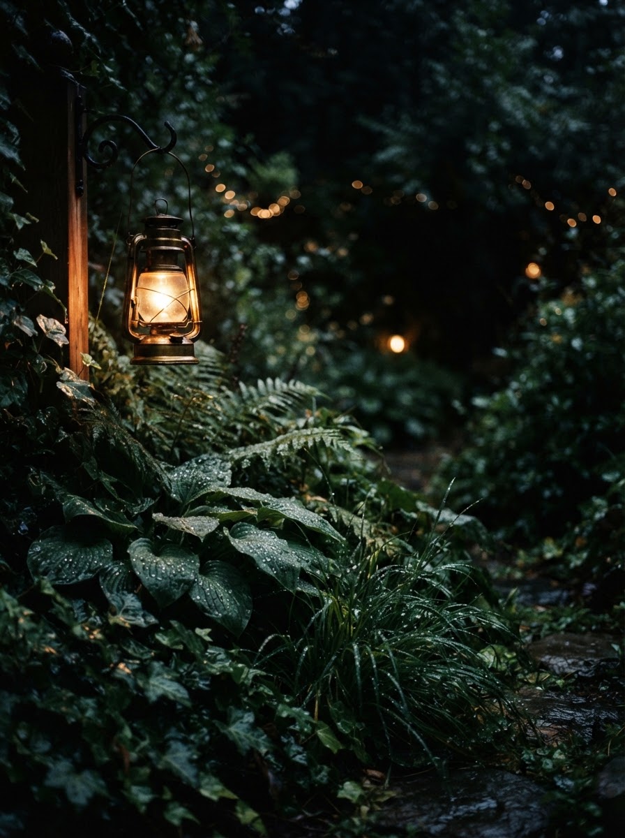 A garden lit for an evening wildlife encounter